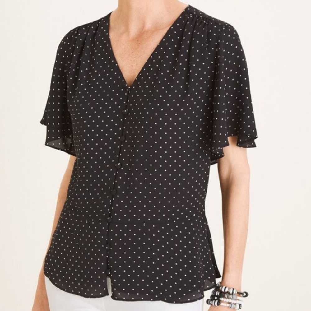 Chico's Flutter sleeve mini dot print blouse